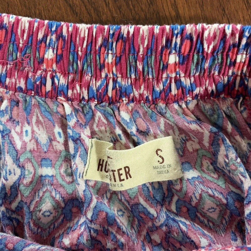 Hollister Womens Midi Skirt S Pink Blue Boho Festival Handkerchief Skirt Tassels - Picture 6 of 10